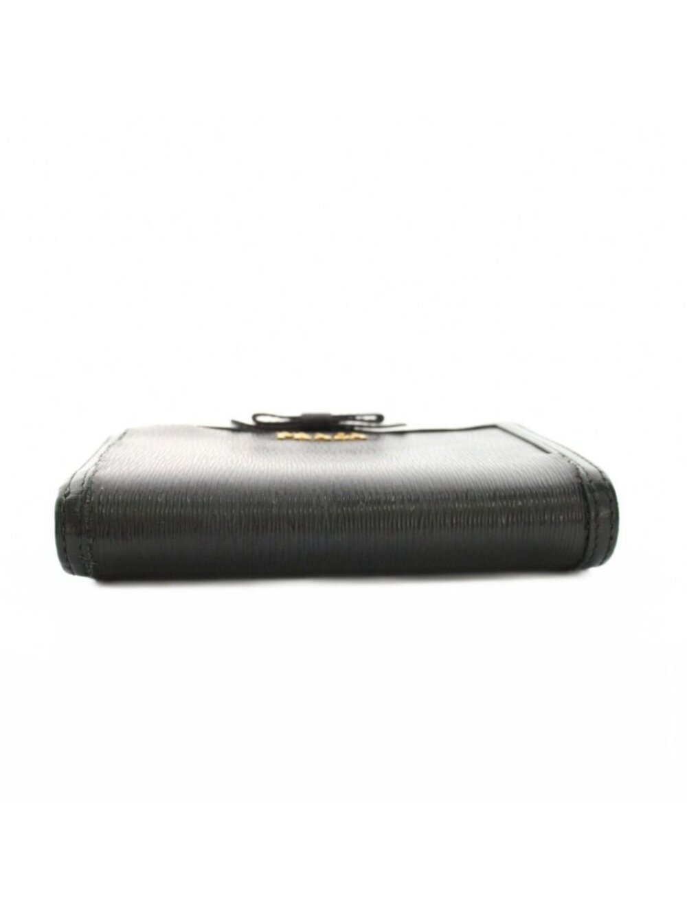 Prada Bifold Wallet Compact Leather Ribbon Motif Black YM - Picture 3 of 9